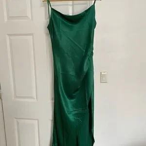 Selfie Leslie | Dresses | Selfie Leslie Green Satin Dress With High Slit L | Poshmark Selfie Leslie | Dresses | Selfie Leslie Green Satin Dress With High Slit L | Poshmark